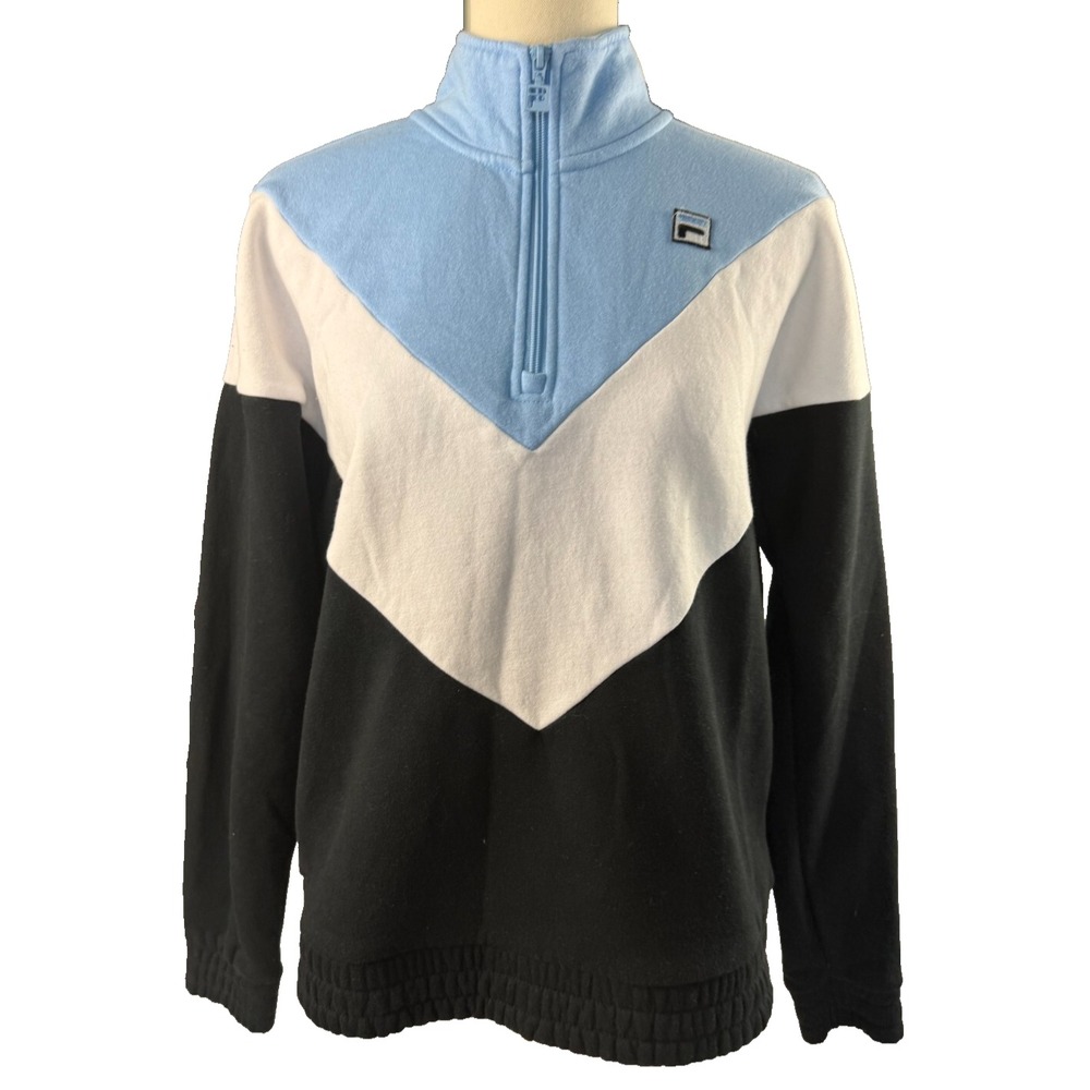 Fila Womens Quarter Zip Colorblock Chevron Fleece Sweatshirt Vintage Large
